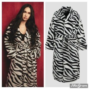 Boohoo Zebra Belted Wool Look Coat